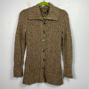Eddie Bauer Brown Marled Button Front Ribbed Tunic Cardigan Sweater Small